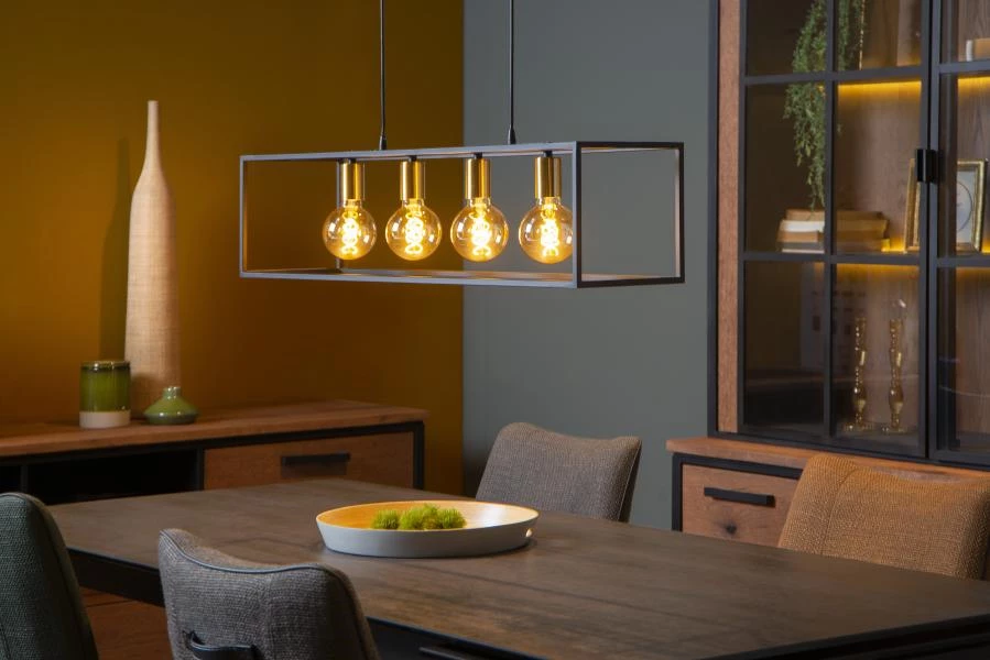 Lucide RUBEN - Pendant light - 4xE27 - Black - atmosphere 3